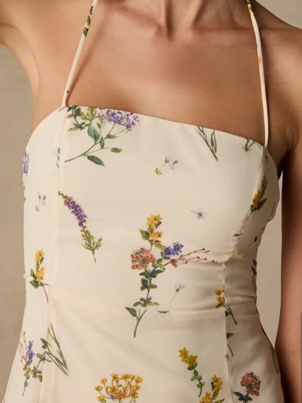Cream Floral Halter Midi Dress - Picture 2 of 8